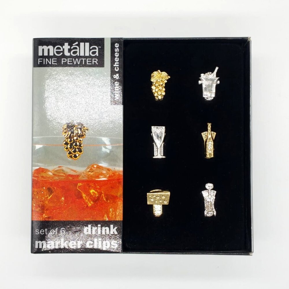 Prodyne Metalla Fine Pewter Drink Marker Clips Glass Charms